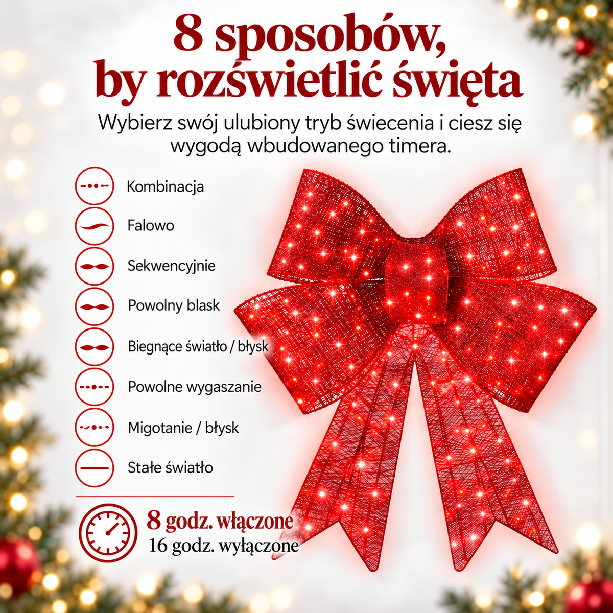 Large illuminated red Christmas bow