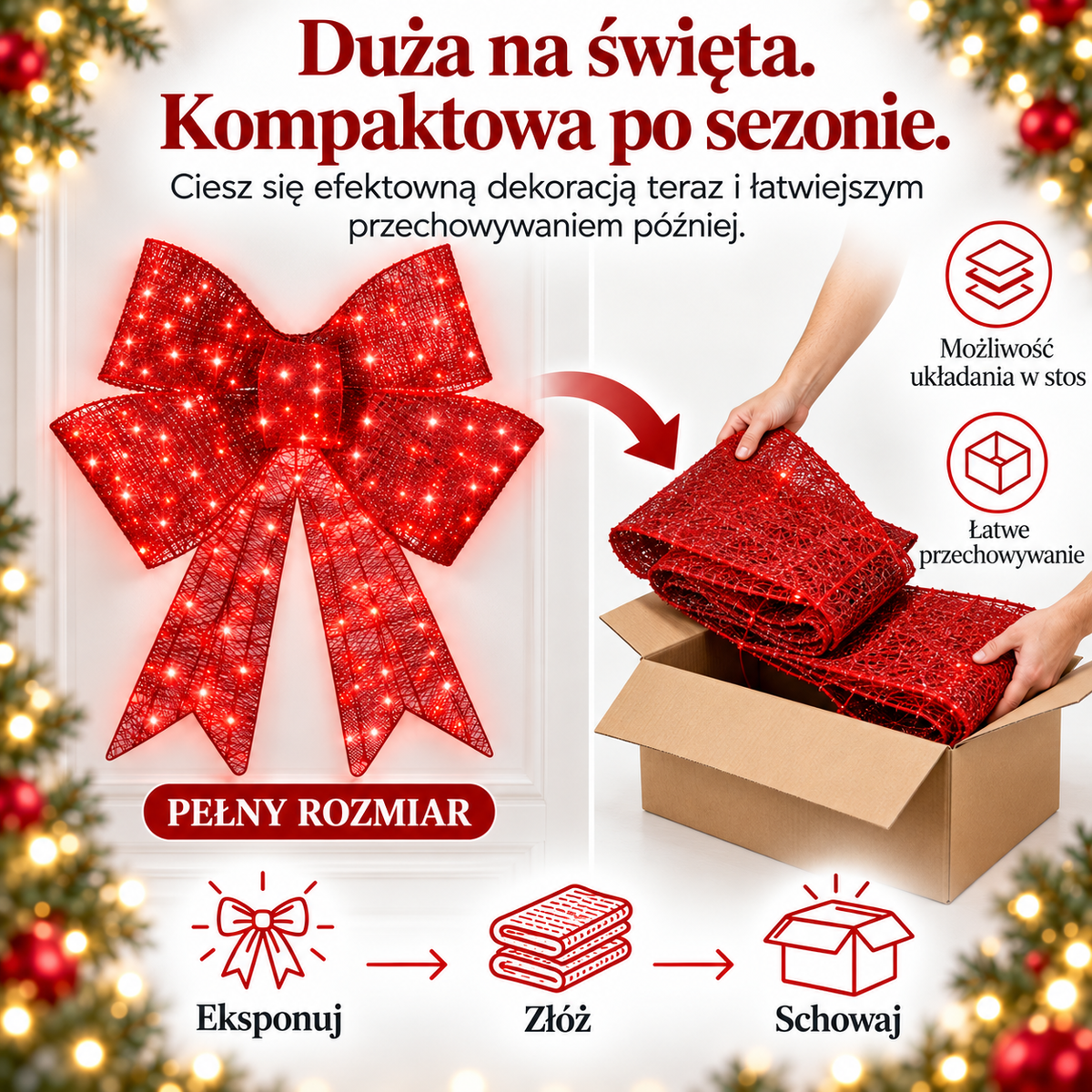 Large illuminated red Christmas bow