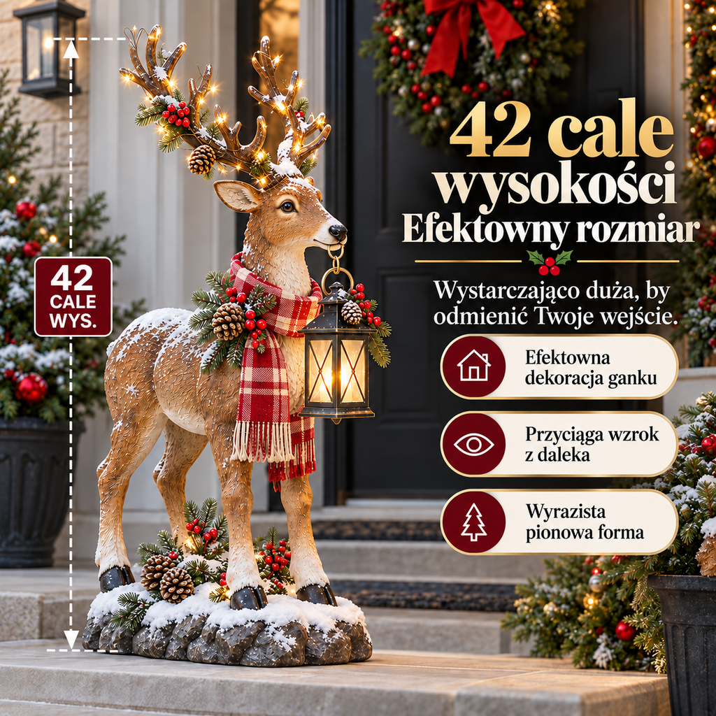 42-calowa podświetlana figura renifera z latarnią na ganek