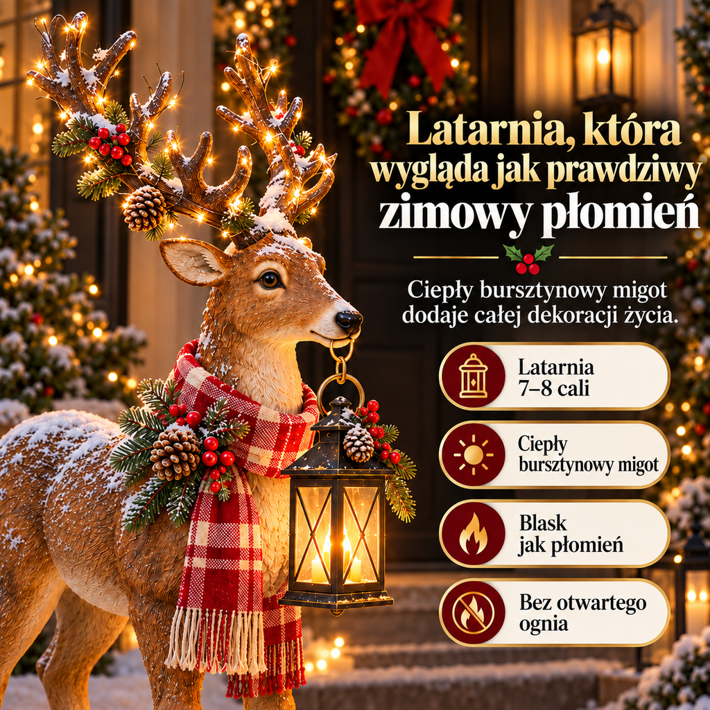 42-calowa podświetlana figura renifera z latarnią na ganek
