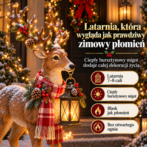 42-calowa podświetlana figura renifera z latarnią na ganek