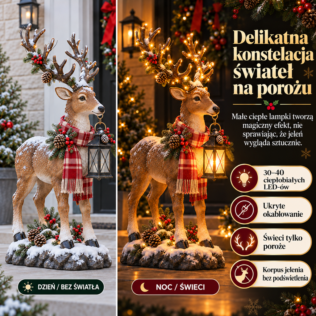 42-calowa podświetlana figura renifera z latarnią na ganek