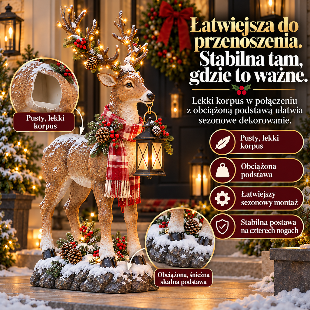 42-calowa podświetlana figura renifera z latarnią na ganek