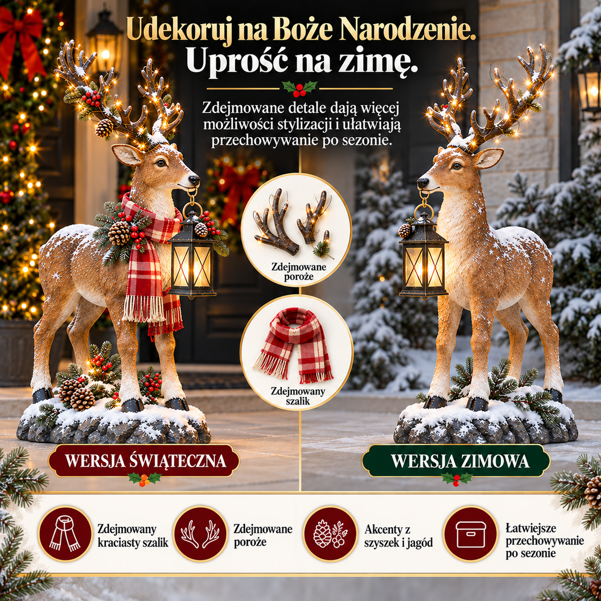 42-calowa podświetlana figura renifera z latarnią na ganek